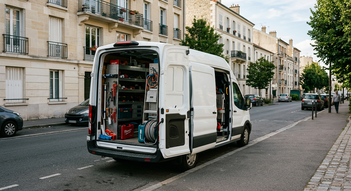 Camionnette plombier Allo Plombier Rueil-Malmaison en intervention dans les Hauts-de-Seine